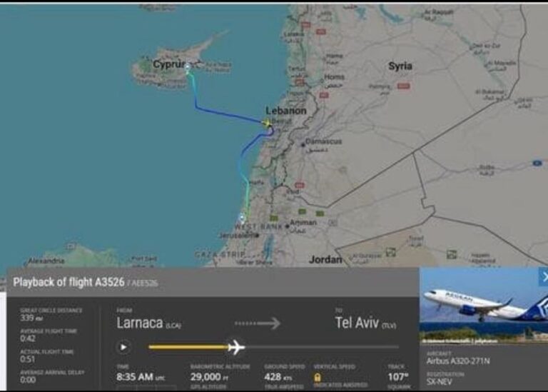 بسبب “الأحوال الجوية”…طائرة متجهة الى الأراضي المحتلة حلقت فوق بيروت