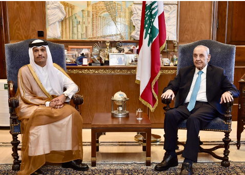 الرئيس بري: االمواقف متطابقة مع الوزير القطري حول أهمية تعزيز الوحدة الوطنية الداخلية ودعم المؤسسات لا سيما الأمنية منها وفي مقدمها الجيش اللبناني